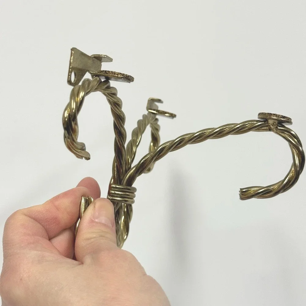 Vintage brass tone twisted rope‎ Wall mount shelf BRACKETS ONLY set of 2